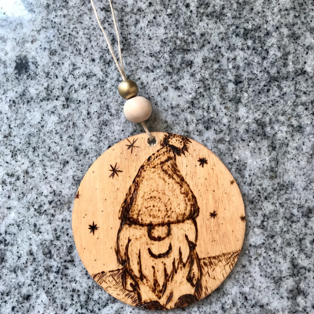 Wood burnt Gnome Ornament